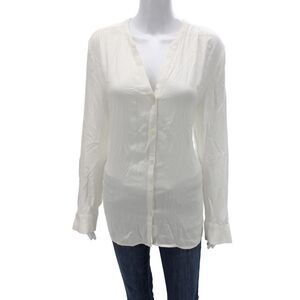 Soft Joie Women V-Neck Long Sleeve Tunic Blouse White Viscose Size L